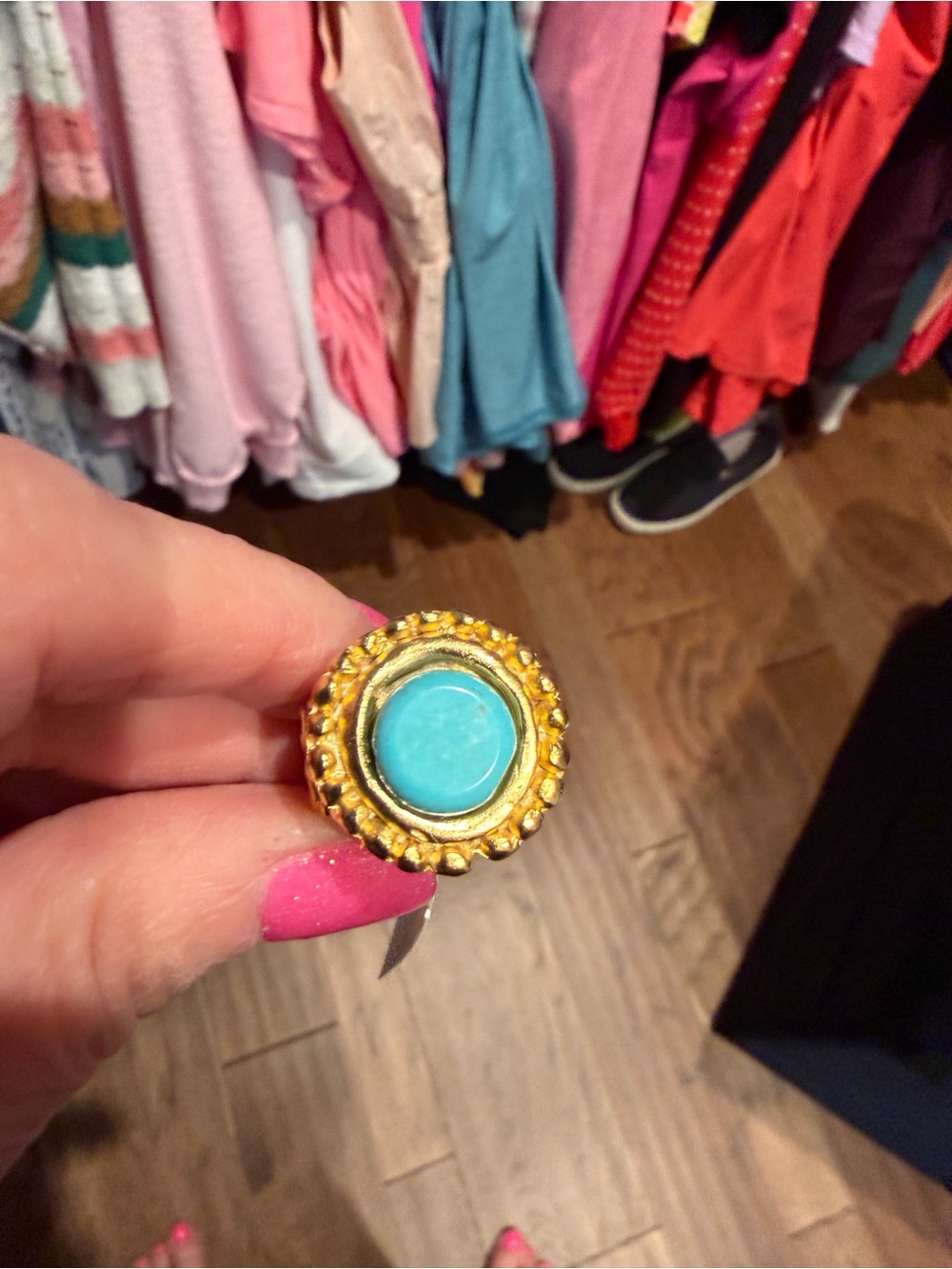 Susan Shaw Gold-Tone Ring with Turquoise Stone - Women's Jewelry